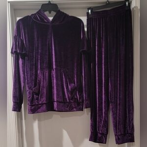 Velour Jumpsuit Dark Purple 2pc Girls Size 10-11yr